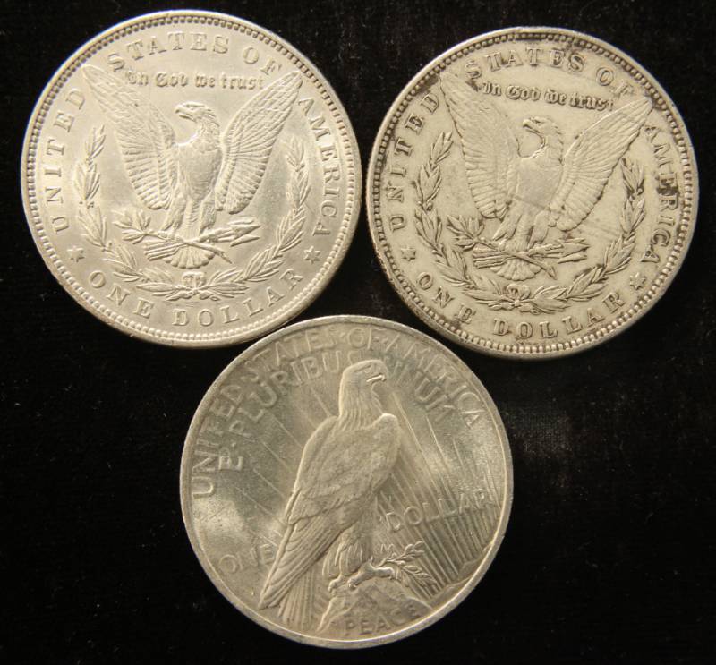 (3) SILVER DOLLARS 1884 & 1887 MORGANS & 1922 PEACE XF-UNC
