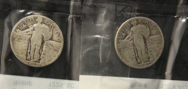 (2) STANDING LIBERTY SILVER QUARTERS 1927 & 1929