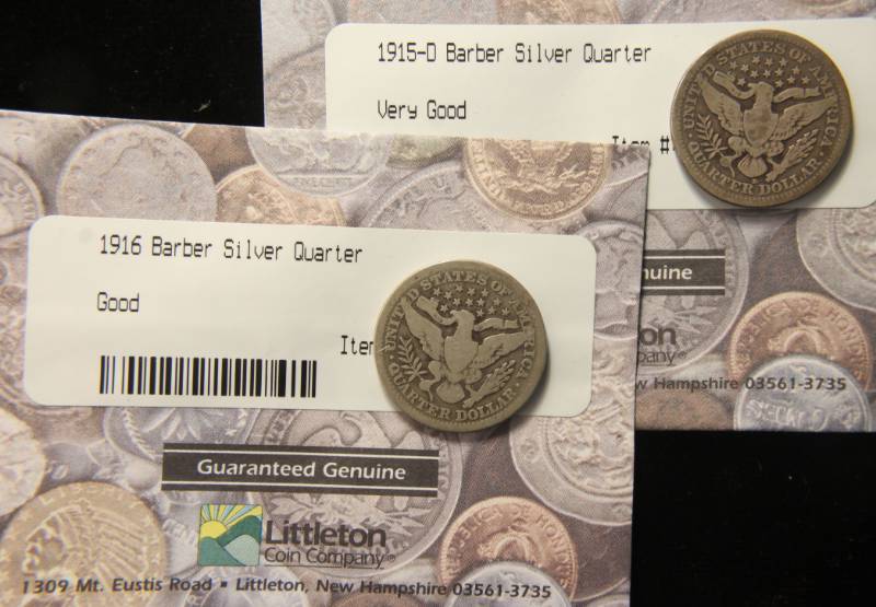 (2) BARBER SILVER QUARTERS 1915-D & 1016