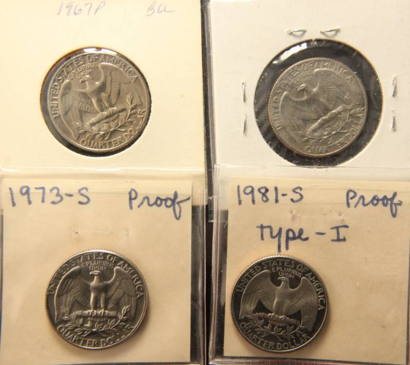 (4) BU-PROOF WASHINGTON QUARTERS 1967 1968 1973-S 1981-S