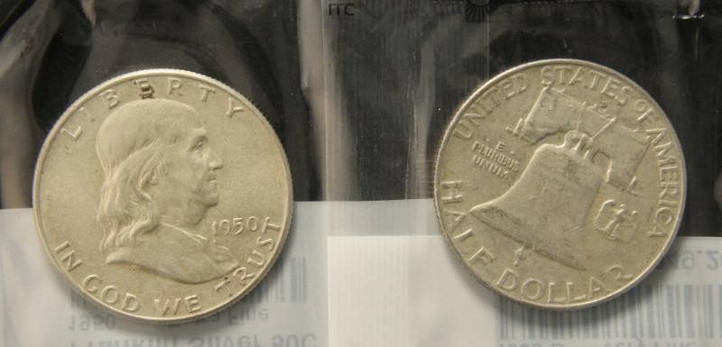 (2) FRANKLIN SILVER HALF DOLLARS 1950 & 1958-D