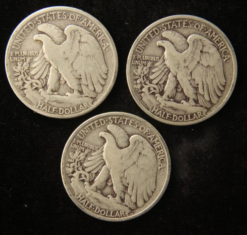 (3) WALKING LIBERTY SILVER HALF DOLLARS 1936 1941 1944-D