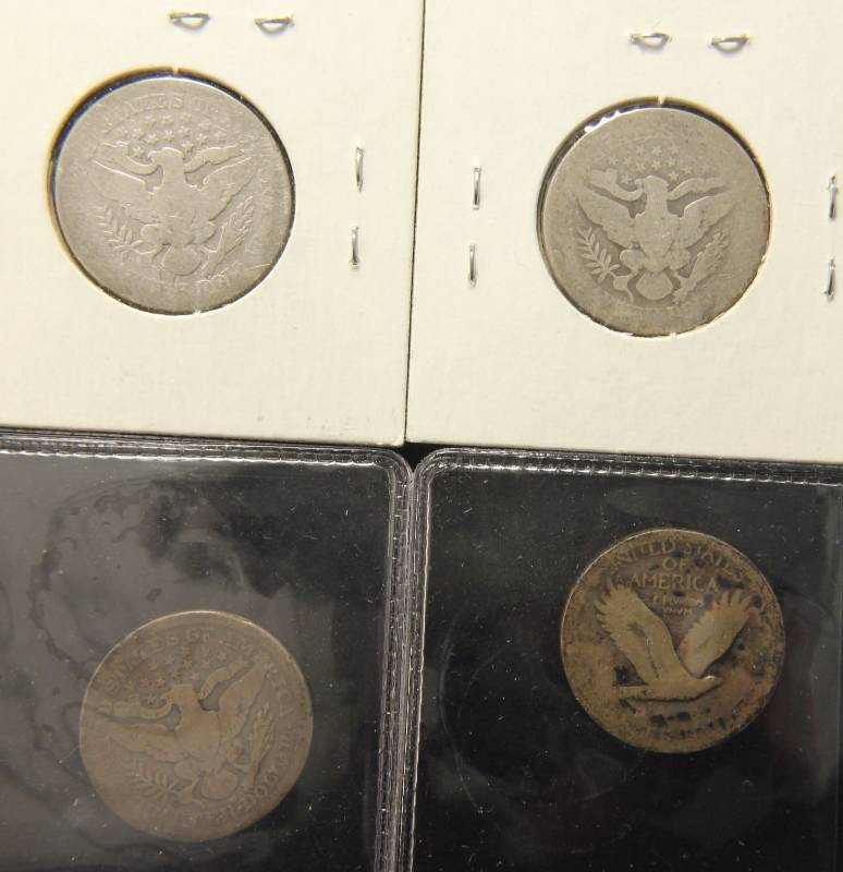 (4) SILVER QUARTERS 3X BARBER & 1X STANDING LIBERTY