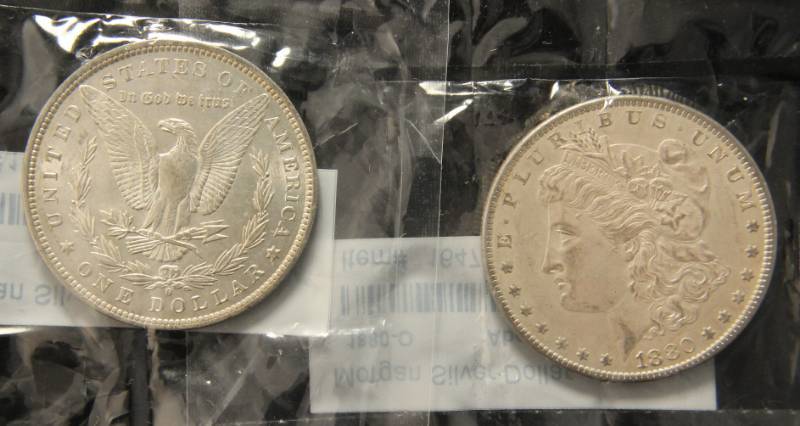 (2) MORGAN SILVER DOLLARS 1880-O & 1884-O AU