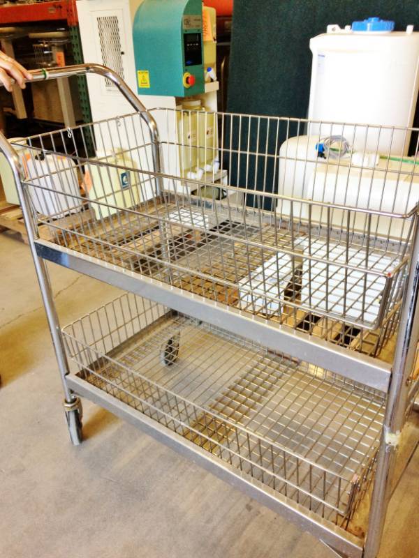 Supreme 2 Tier Heavy Duty Stainless Steel Mobility Medical Equipment Utility Storage Wire Baskets Mail Cart Trolley - Top Basket Can Store Hanging File Folders - Great Condition