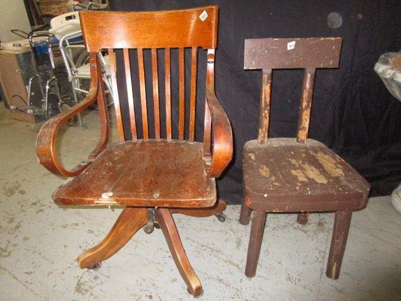lot 20 image: 2 Old chiars, one swivel