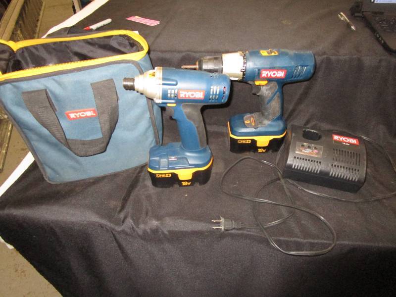 lot 36 image: 2 RyoBi 18V Drill Drivers comes with charger and bag
