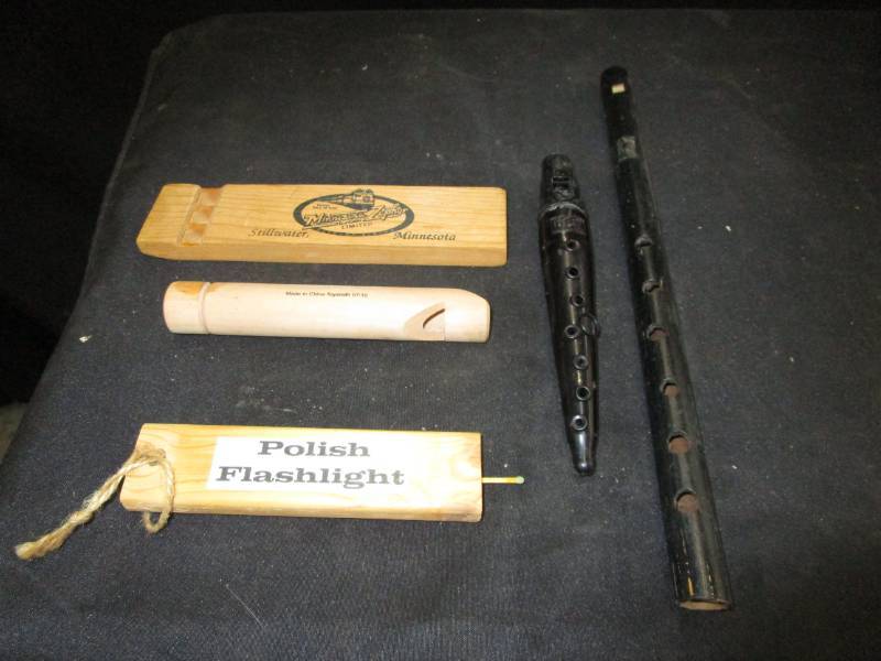 lot 105 image: Three Whistles, Recorder, Polish Flashlight