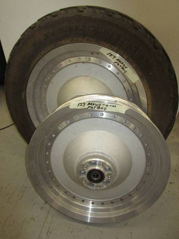 lot 127 image: 2001 Harley Fat boy 19 front and 16 rear wheel