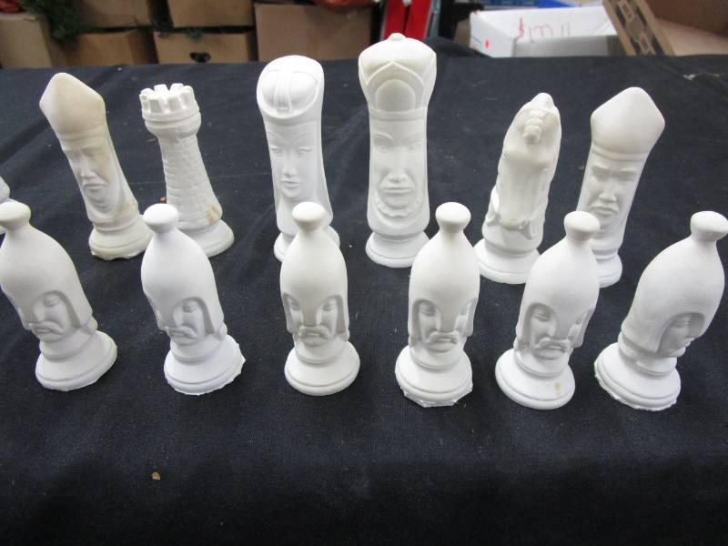 lot 163 image: full set of plaster chess pieces