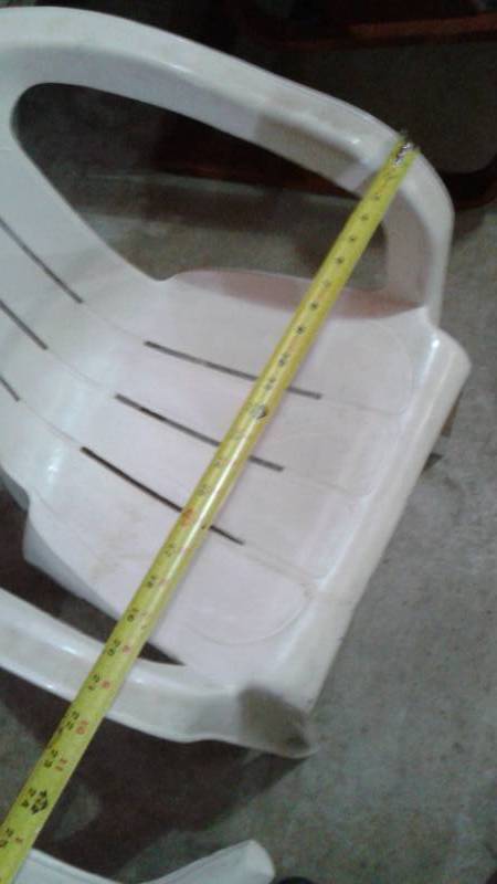 lot 10 image: Three Plastic Yard Chairs, Used, Show Wear