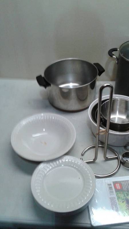 lot 45 image: Large Lot Of Cooking Items, Pans, Silverware, Mixer