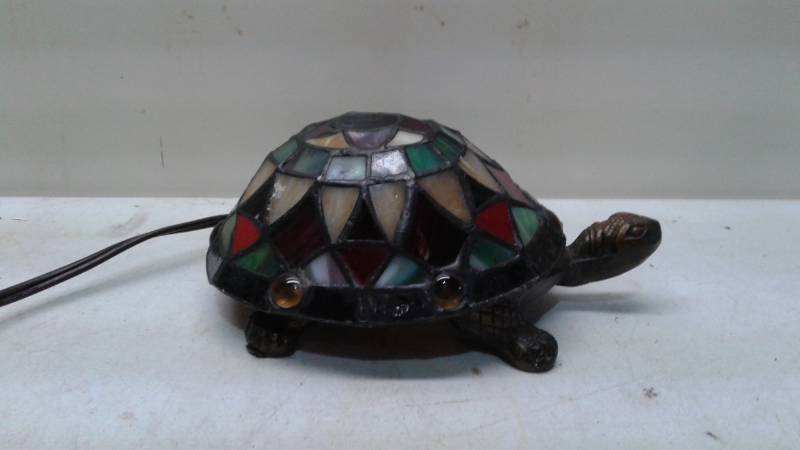 lot 65 image: Metal And Stained Glass Night Light Turtle Lamp, Used, Some Wear