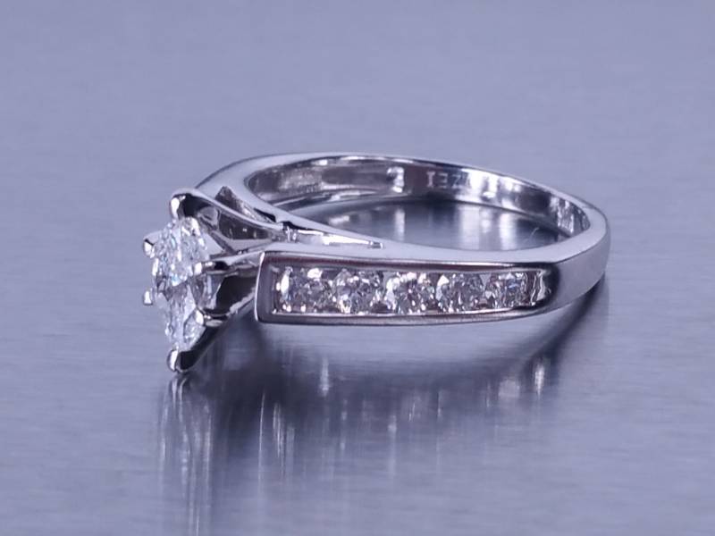 lot 19 image: .75 Carat Marquise and Round Diamond Ring in 14k White Gold