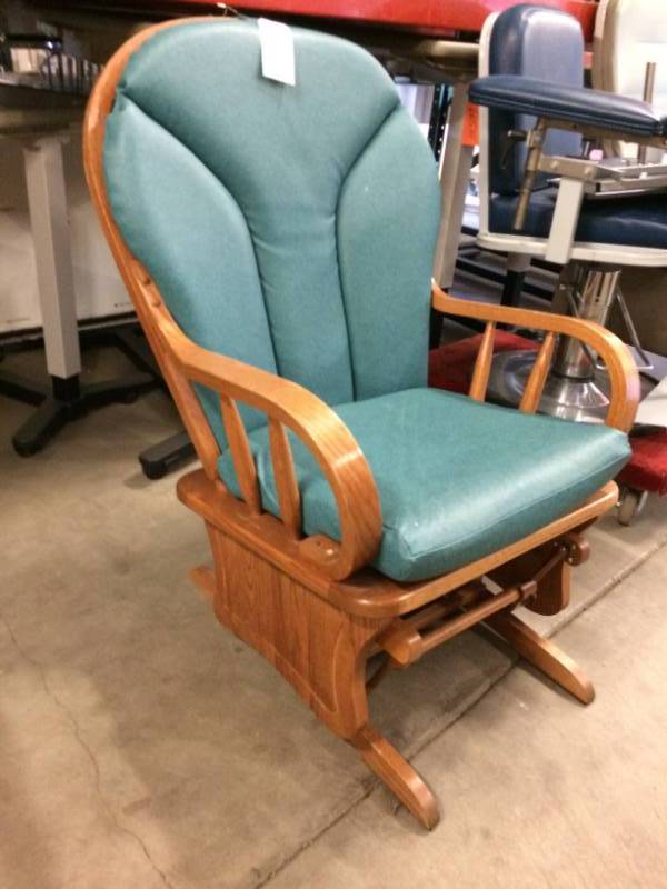 lot 2 image: Hospital Grade Stain Resistant Spill Proof Upholstered Cushioned Wood Rocking Glider Patient Chair - Nice Condition
