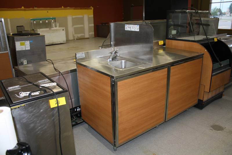 lot 106 image: Prep Table with Hand Sink and Cabinet48x30x36