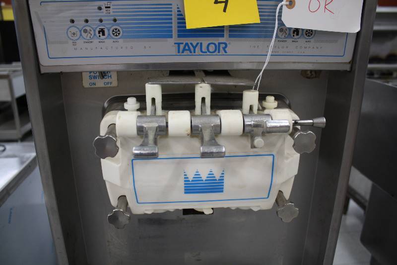 lot 4 image: Taylor, Mod #794-33, 3 spigot soft serve machine, NSF, water cooled,  caster mounted, 208-230 volts, 20 amps, 3 ph, 20x33x59H