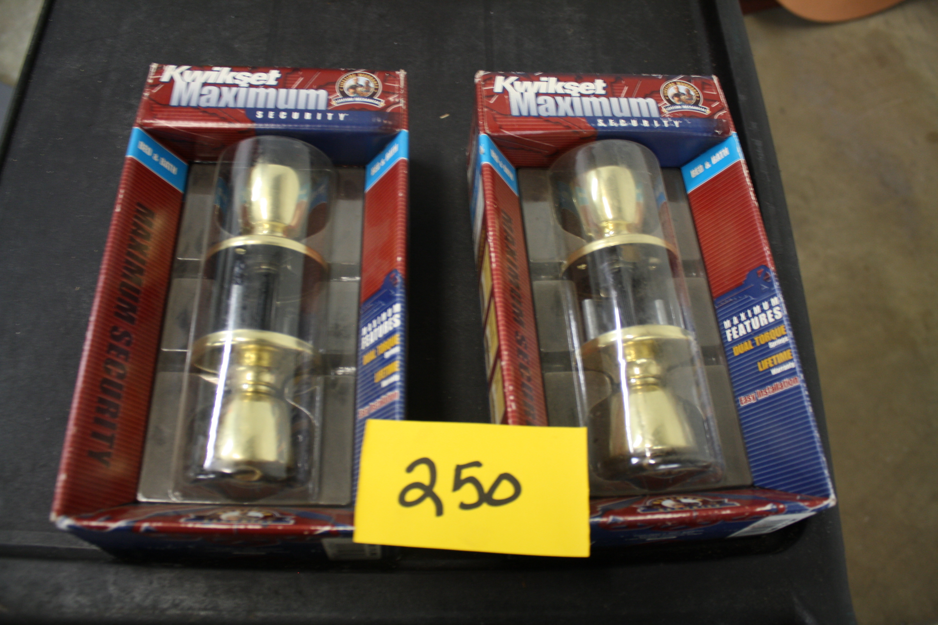 lot 250 image: Two Kwikset Bed and Bath Door Knobs
