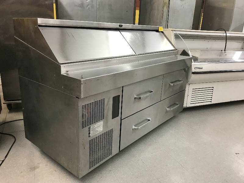 lot 10 image: SS 72in. Refrigerated Prep Table on Wheels, Separate Cooling for Rail and Base, 115V, Runs-Cools