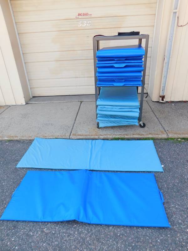 lot 58 image: Black Heavy Duty Cart On Casters And Seventeen Pads