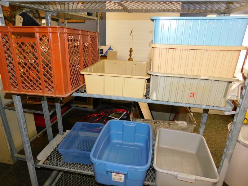 lot 77 image: Seven Miscellaneous Size Storage Bins & One Crate