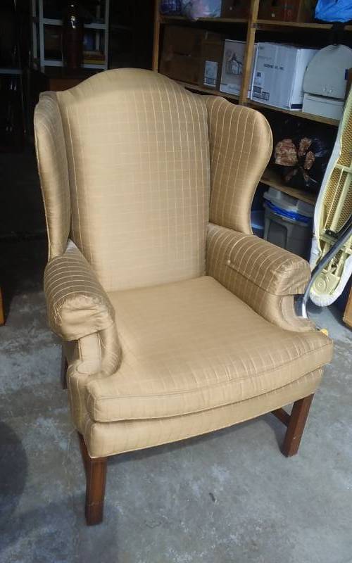 lot 15 image: Sherrill Wing Back Chair (Gold) With Arm Covers