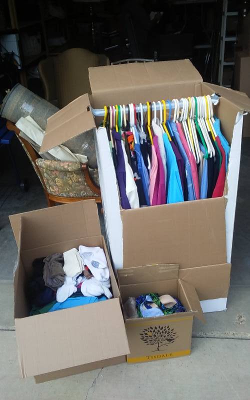 lot 27 image: Garment Wardrobe With Womens Plus Size (3X-5X) Jackets, Blouses, Shirts Pants, Swim Suits, Sweaters