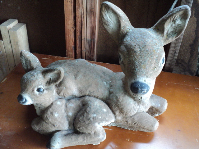 cement deer and fawn 15 x 12...