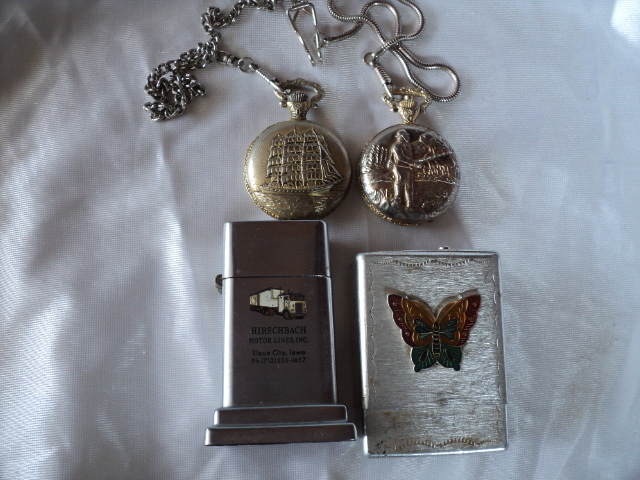 2 pocket watches, lighter and cigar...