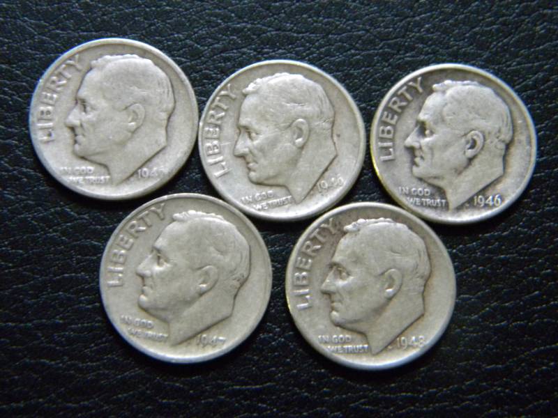 5 Roosevelt Silver Dimes