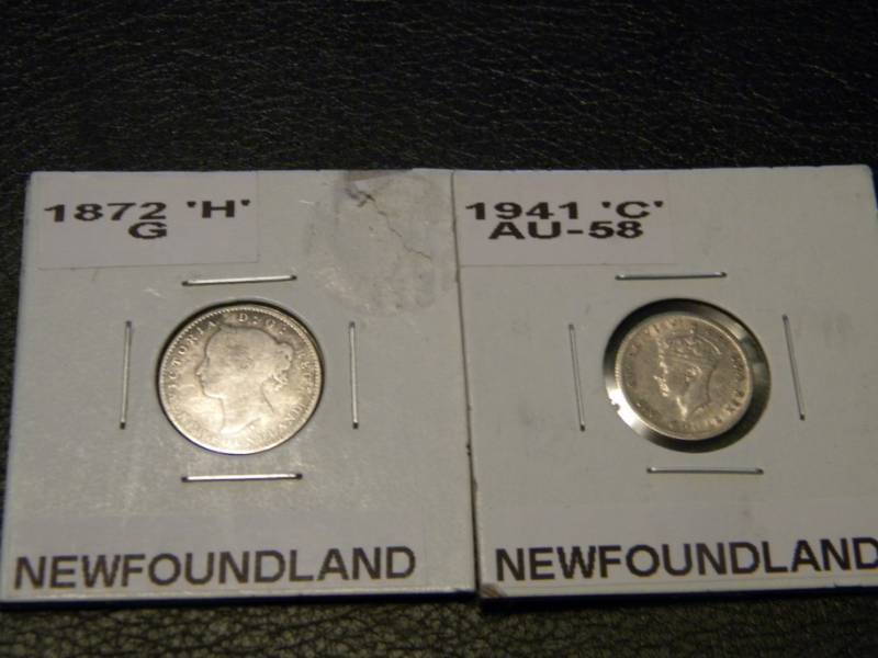 1872 H 10 Cents & 1941 C 5 Cents Newfoundland Coins
