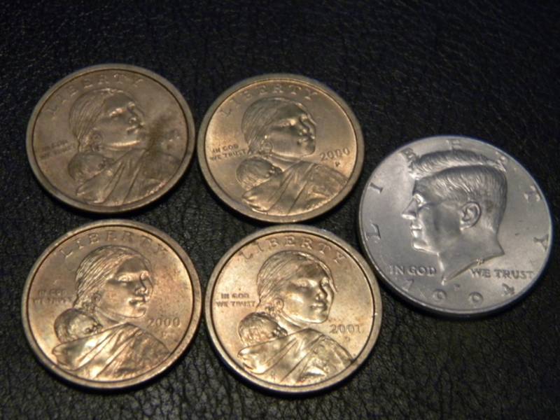 4 Sacagawea Dollars & 1994 P Kennedy Half Dollar