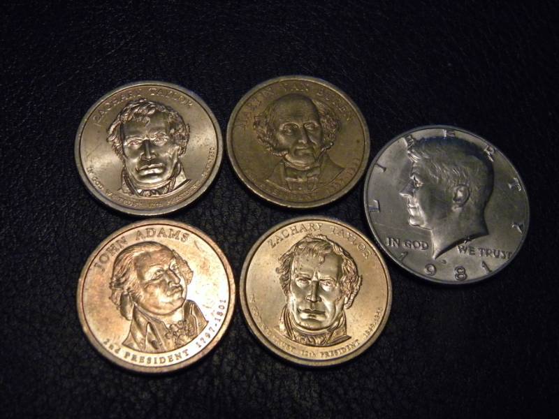 4 Presidential Dollars & 1981 D  Kennedy Half Dollar
