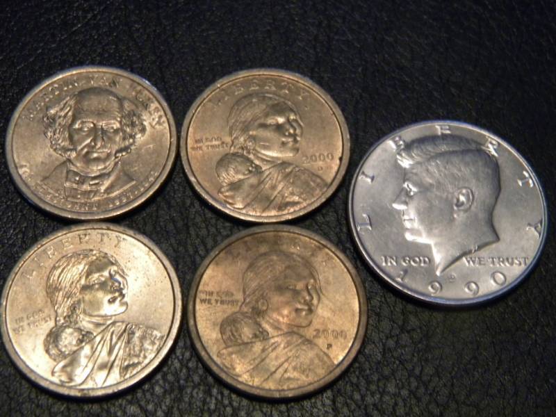 1 Presidential and 3 Sacagawea Dollars & 1990 D  Kennedy Half Dollar