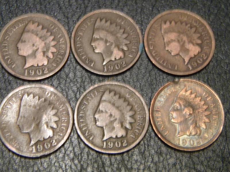 6 1902 Indian Head Pennies