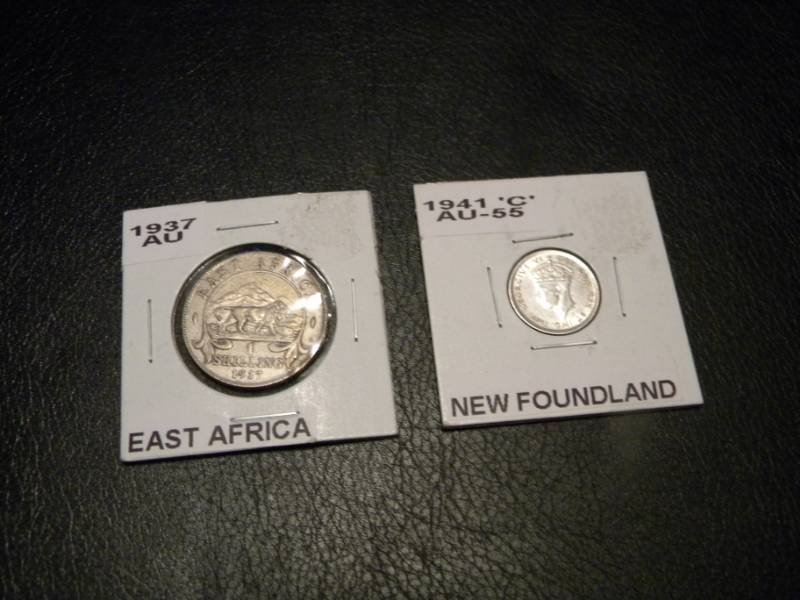 1937 East Africa 25% Silver Schilling & Newfoundland 92.5% Silver 1941 C 10 Cents