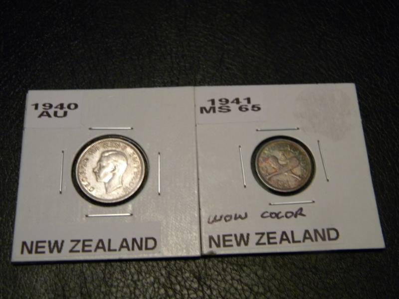 New Zealand 1940 50% Silver sixpence & 1941 50% Silver threepence