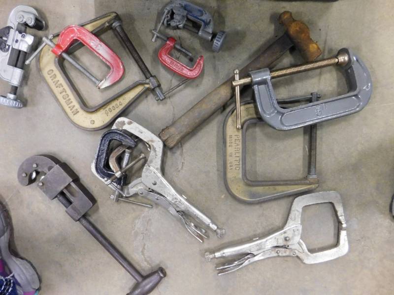 lot 105 image: Tool Box with Vise Grips and Clamps