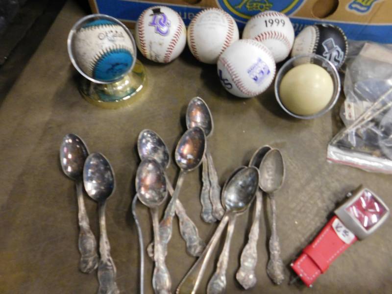 lot 195 image: Baseballs, 45s, Silverware
