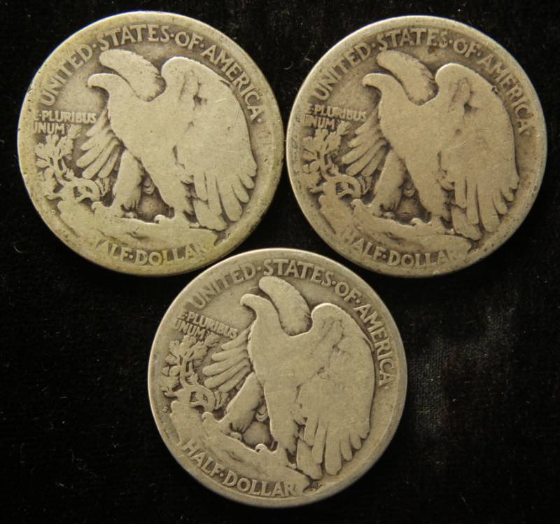 lot 15 image: (3) WALKING LIBERTY SILVER HALF DOLLARS 1918 1918-D 1918-S