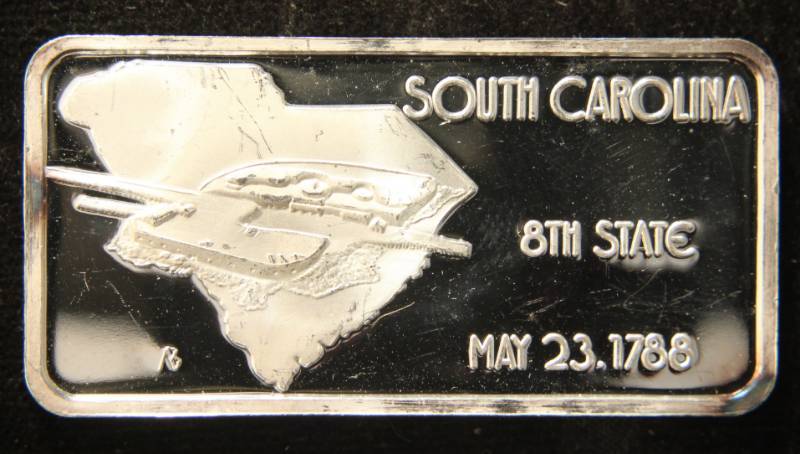 lot 25 image: 1 TROY OZ. .999 FINE SILVER BAR 50 STATES SERIES SOUTH CAROLINA