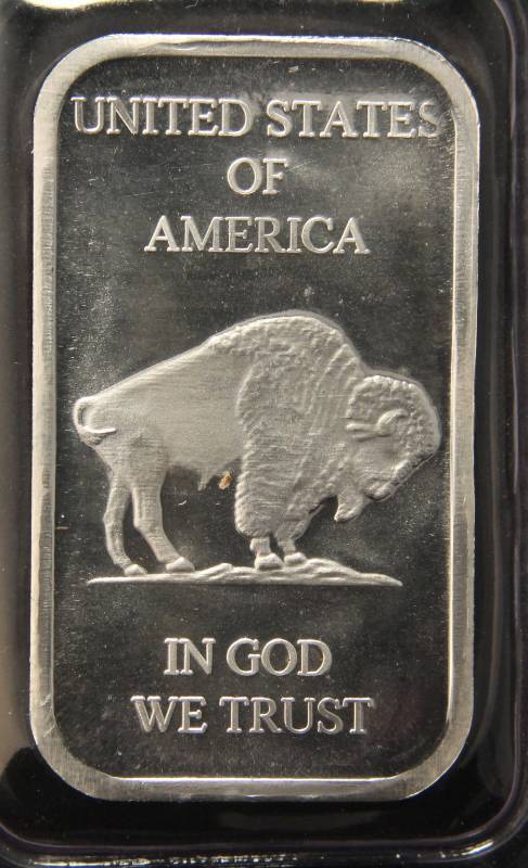 lot 52 image: 1 TROY OZ. .999 FINE SILVER BAR INDIAN BUFFALO SEALED