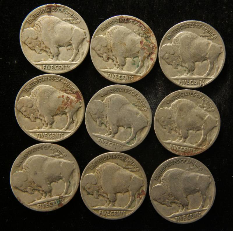 lot 55 image: (9) US BUFFALO NICKELS AS PICTURED