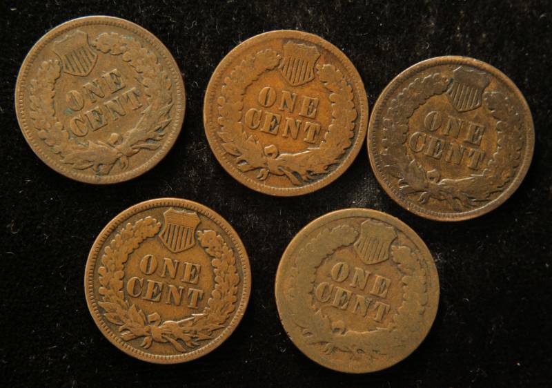 lot 57 image: (5) INDIAN HEAD CENTS 1888 1900 1901 1903 1908
