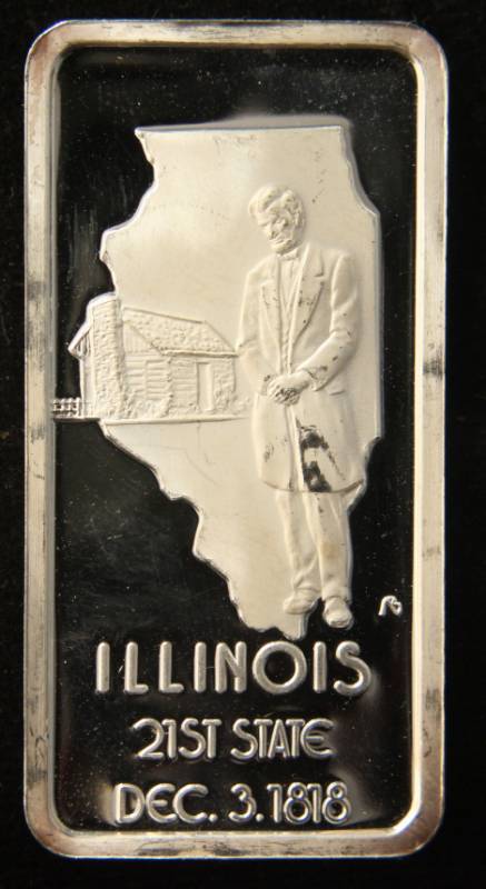 lot 60 image: 1 TROY OZ. .999 FINE SILVER BAR 50 STATES SERIES ILLINOIS
