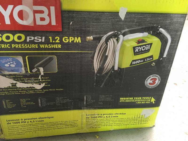 lot 2 image: Ryobi 1,600 PSI 1.2 GPM Electric Pressure Washer used In working  Condition