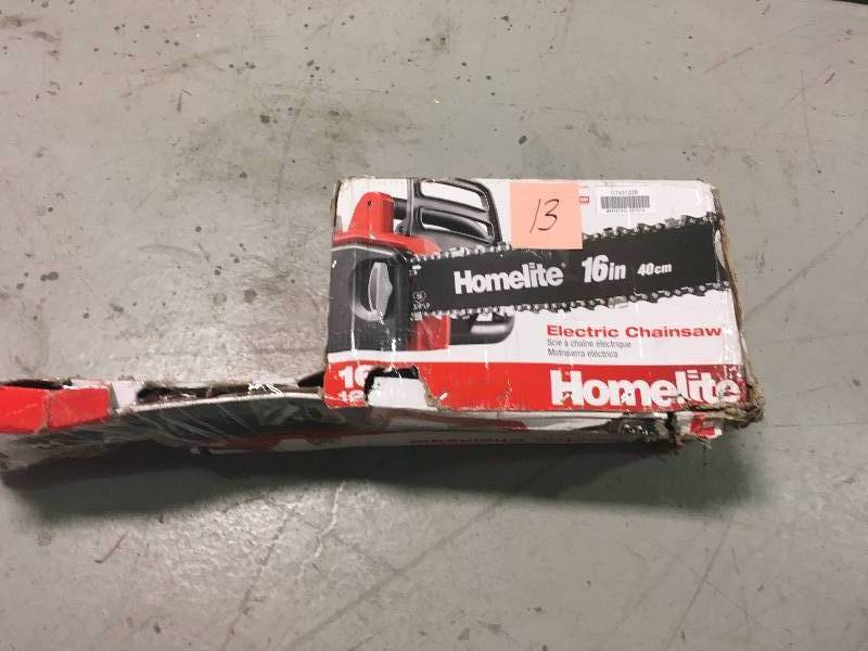 lot 13 image: Homelite 16 in. 12 Amp Electric Chainsaw Used in working condition