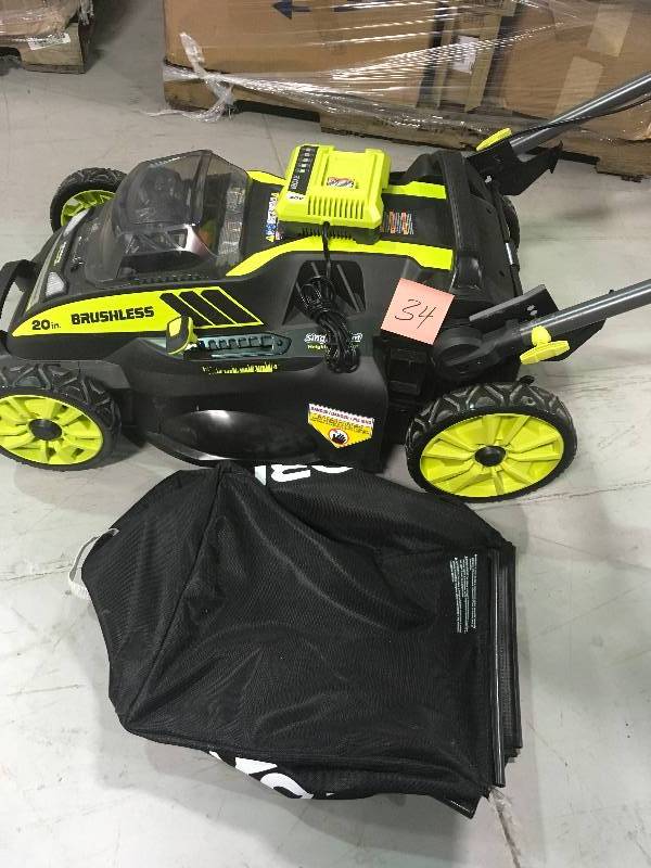 lot 34 image: Ryobi 20 in. 40-Volt Brushless Lithium-Ion Cordless Battery Walk Behind Push Lawn Mower - 5.0 Ah BatteryCharger Included in working conditions
