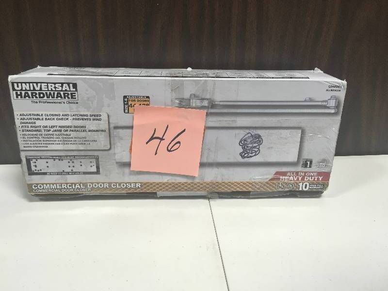 lot 46 image: Universal Hardware Heavy-Duty All-in-One Aluminum Commercial Door Closer in Good Condition