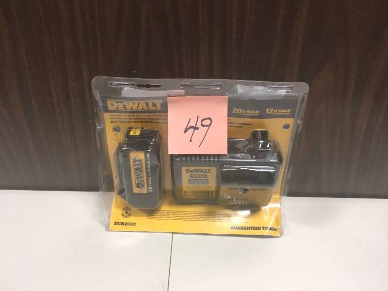 lot 49 image: Dewalt 20-Volt MAX Lithium-Ion Premium Battery Pack 3.0Ah with 12-Volt to 20-Volt MAX Charger in good conditions